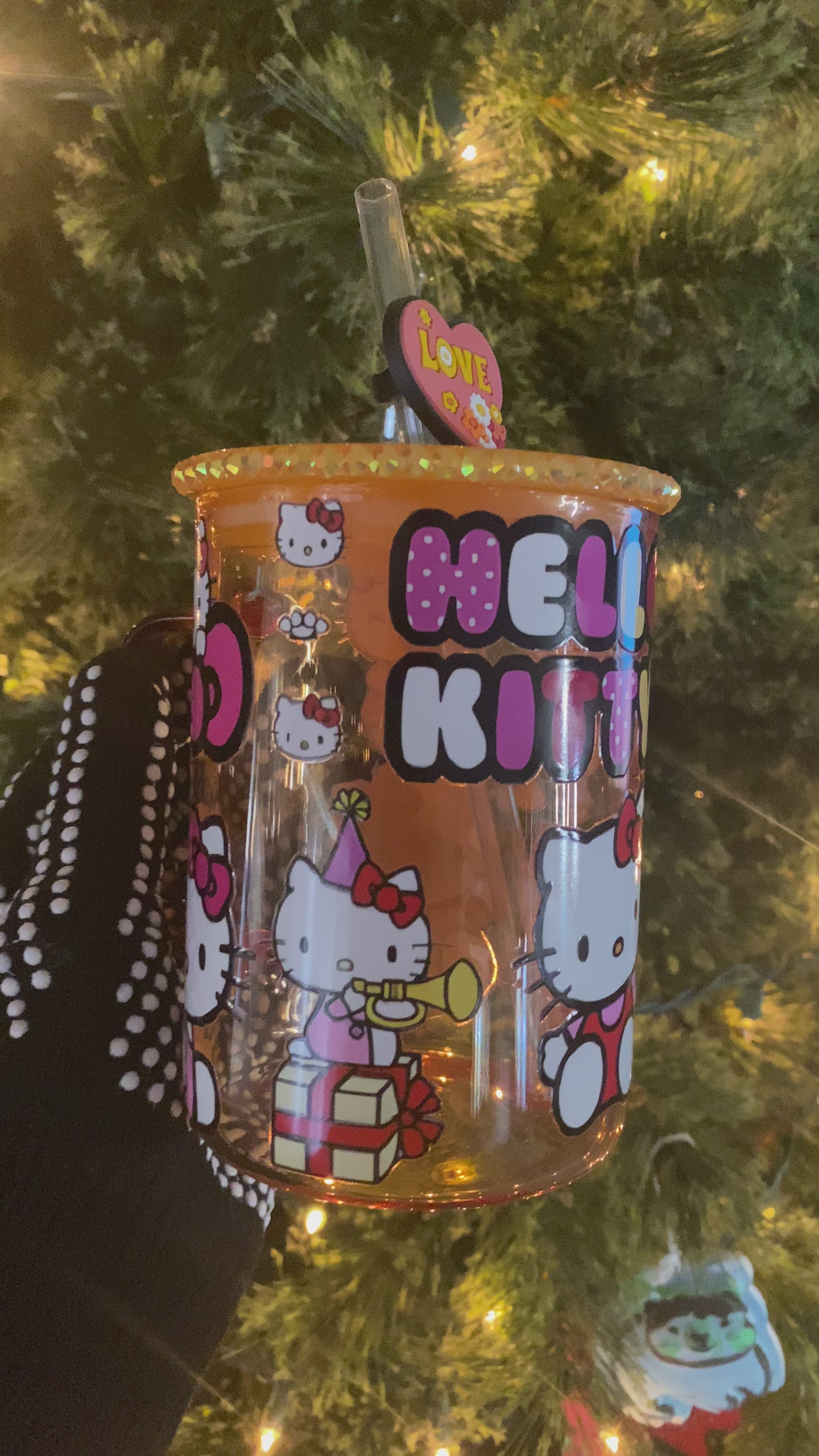 Hello Kitty Mug with Lid and Glass Straw